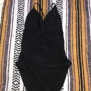 Cross Back Aerie Black One-Piece Swimsuit